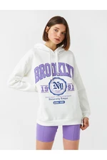 Koton Oversize Printed Sweatshirt Hooded With Fleece Inside