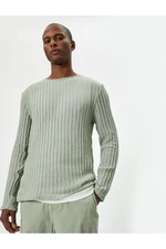 Koton Crew Neck Sweater Textured Long Sleeve Viscose Blend