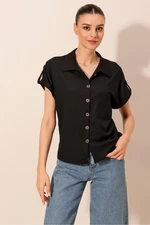 Bigdart 20187 Short Sleeve Oversize Knitted Shirt - Black