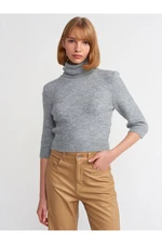 Dilvin 10306 Turtleneck Short Sleeve Crop Sweater-dark Gray