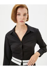 Koton Normal Shirt Collar Plain Black Women's Shirt 4WAK60454UW