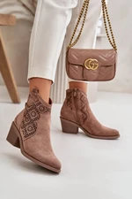 Openwork ankle boots Cowgirl boots with zip eco suede brown S.Barski