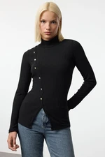 Trendyol Black Fitted/Body-Smooth Button Detailed Elastic Knitted Blouse