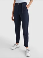 Navy Blue Women's Cropped Trousers with Belt Tommy Hilfiger - Women