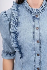 Denim blouse with jabot