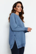 Trendyol Blue Washed Knitted Sweatshirt