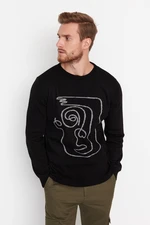 Trendyol Black Men's Slim Fit Crew Neck Face Figure Detail Knitwear Sweater