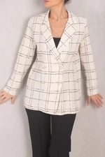 armonika Women's White Double Breasted Collar 6 Buttons Padded Oversize Tweed Jacket