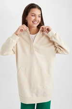 DEFACTO Relax Fit Stand Collar Half Zipper Basic Sweatshirt Tunic