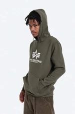 Mikina Alpha Industries Basic Hoodie 178312.257-green, pánska, zelená farba, s kapucňou, s potlačou