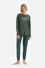 Dagi Green Printed Long Sleeve Pajamas Set