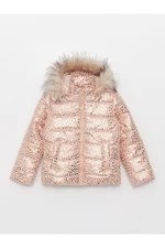 LC Waikiki Girls' Printed Down Jacket with a Hoodie