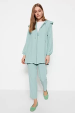 Trendyol Mint Shoulder Frilly Hooded Woven Aerobin Tunic-Pants Set