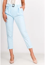 Stylish women's trousers with belt - blue,