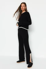 Trendyol Black Crop Ribbed Color Block Knitwear Bottom-Top Set