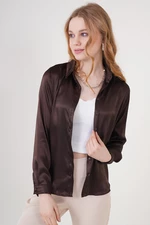 Bigdart 3964 Brown Lightly Flowy Satin Shirt