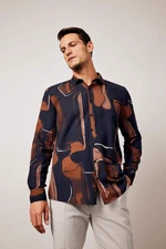 DEFACTO Regular Fit Polo Neck Patterned Cotton Long Sleeve Shirt