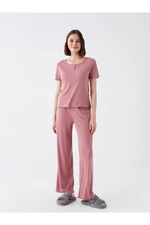 LC Waikiki Round Neck Patterned Short Sleeve Women's Pajamas Set