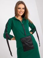 Dark green long sweatshirt with slits and hood