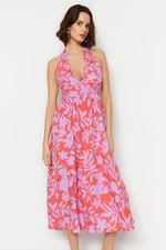 Trendyol Underwater Patterned Maxi Woven Beach Dress with Low-Cut Back