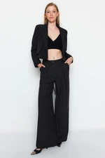 Trendyol Black Pleat and Cord Detail Wide Leg Wide Leg Woven Trousers