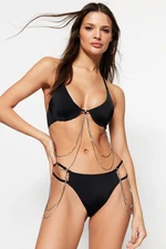 Trendyol Black Bikini Bottoms With Beads and Regular Legs