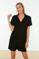 Trendyol Black Viscose Shirt-Short Woven Pajamas Set