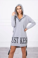 Dress with a hood and a gray print