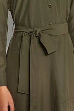 Trendyol Khaki Belted maxi tkané šaty