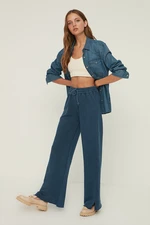 Trendyol Indigo Wearing/Faded Effect Wide Leg/Wide Legs Normal Waist Thin, Knitted Sweatpants