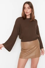 Trendyol Brown Crop Spanish Sleeve Knitwear Sweater