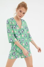 Trendyol Multicolor Koala Pattern Viscose Shirt-Shorts Woven Pajamas Set