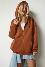 Happiness İstanbul Women's Tile Hooded Zipper Oversized Sweatshirt