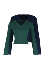 Trendyol Navy Blue-Khaki Basic 2-Pack Knitwear Sweater