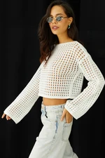 Cool & Sexy Women's White Spanish Short Knitwear with Openwork Sleeves