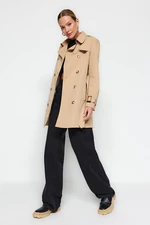 Trendyol Beige Fitted Trench Coat with a Belt