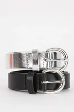 DEFACTO Woman Oval Buckle Faux Leather Dual Jean Belt