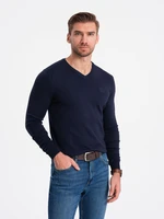 Ombre Elegant men's sweater with a v-neck - navy blue