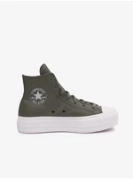 Khaki Women's Converse Chuck Platform Leather Ankle Sneakers - Women's