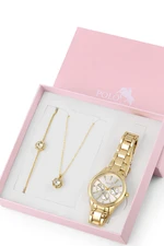 Polo Air Luxury Stone Women's Wristwatch Zircon Stone Necklace Bracelet Special Combination Set Gold Color