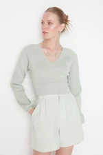 Trendyol Mint Crop V-Neck Knitwear Sweater