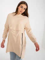 Lady's beige long sweatshirt with zippers