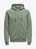 Green Mens Zippered Hoodie ONLY & SONS Ceres - Men