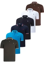 SIX SET T8594 DEWBERRY MENS T-SHIRT-BLACK-WHITE-NAVY BLUE-KHAKI-BLUE-BLUE-BROWN