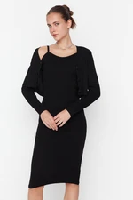 Trendyol Černá černá vypasovaná midi pletenina Cardigan Dress Suit