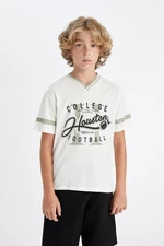 DEFACTO Boy's V Neck Text Printed Short Sleeve T-Shirt