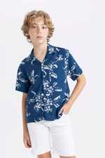 DEFACTO Boy's Oversize Fit Polo Neck Patterned Viscose Short Sleeve Shirt