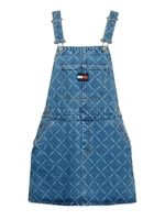 Tommy Jeans Šaty - DENIM DUNGAREE DRESS CF8011 modré