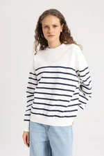 DEFACTO Relax Fit Crew Neck Striped Thin Sweatshirt