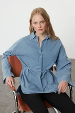 Trendyol Blue Oversize Tie-Up Denim Shirt